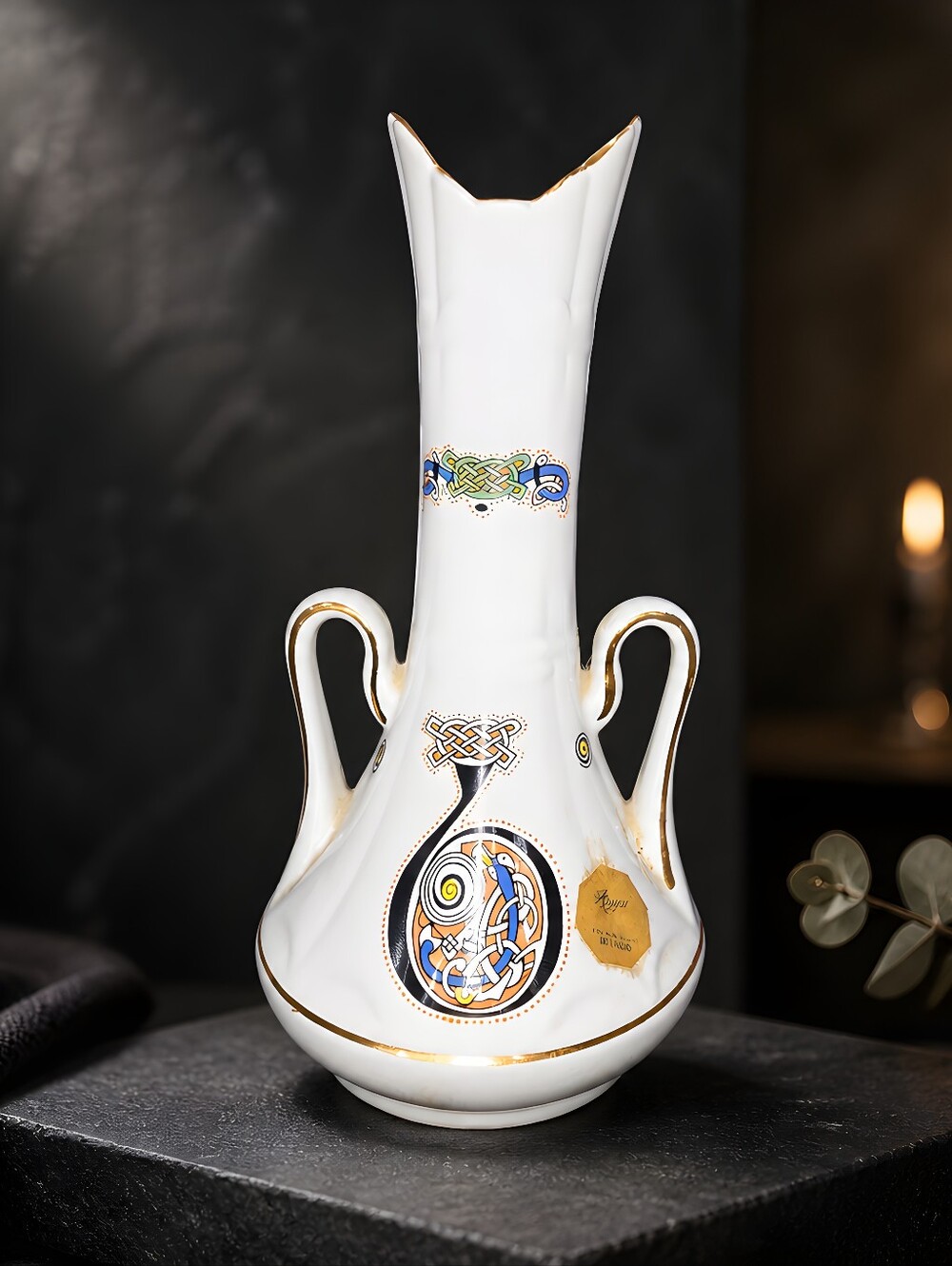 vintage Royal Tara fine bone china vase, part of the Book of Kells Series 7.5"